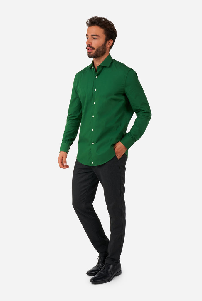 Man wearing dark green men's shirt
