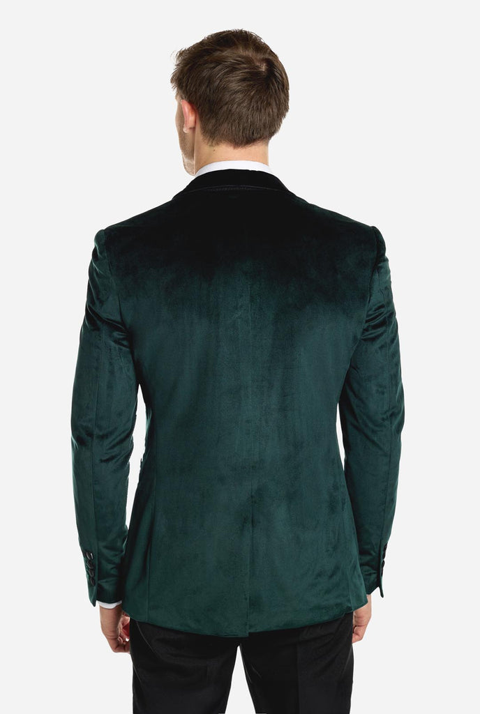 Man wearing dark green dinner jacket blazer