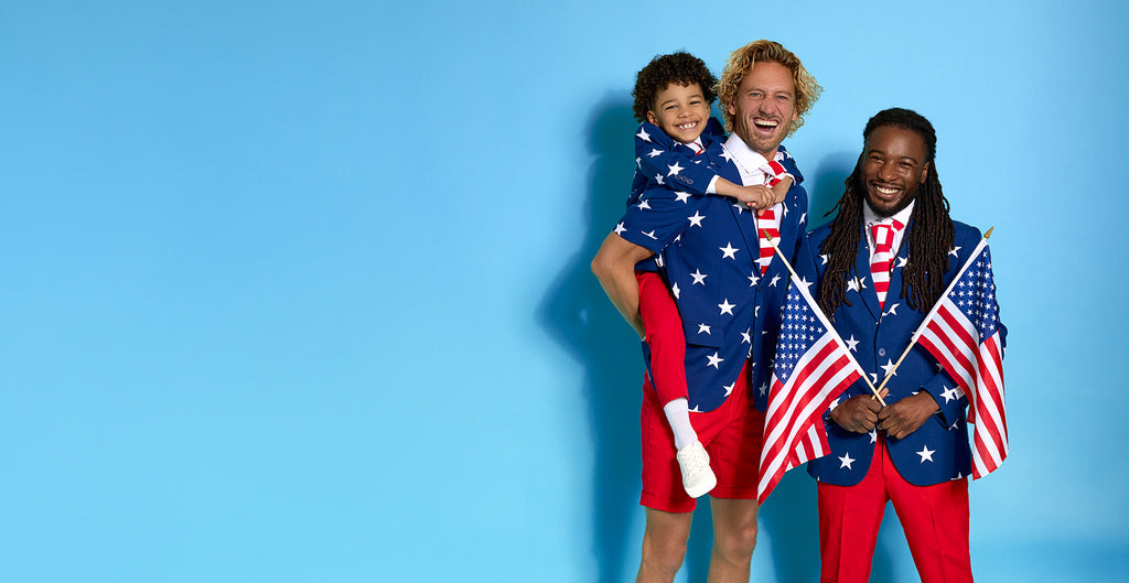 Men and child wearing Americana suit from OppoSuits