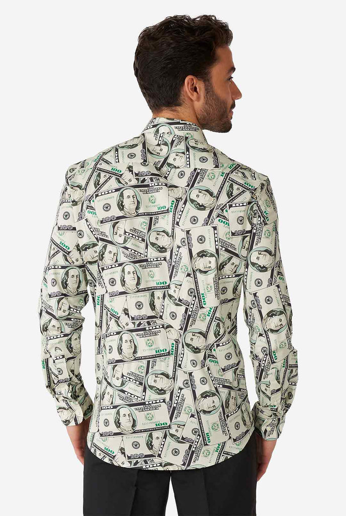 Man wearing shirt with dollar print