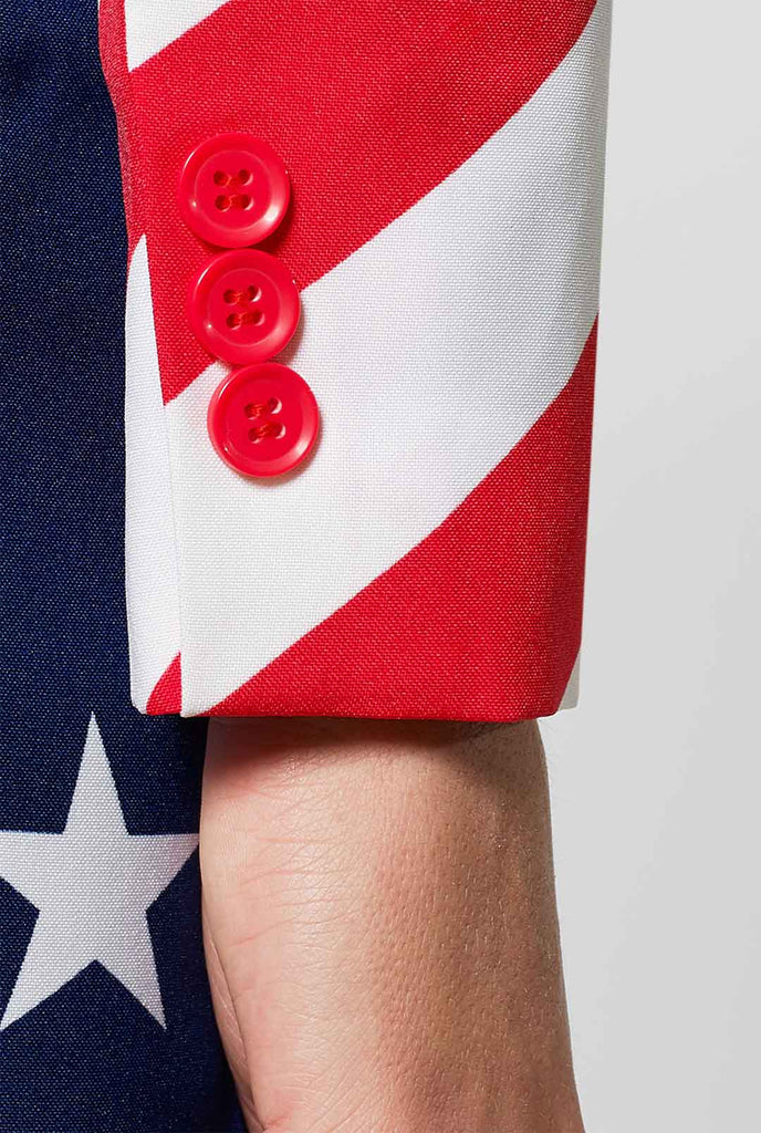 Women's patriotic American Flag suit worn by woman