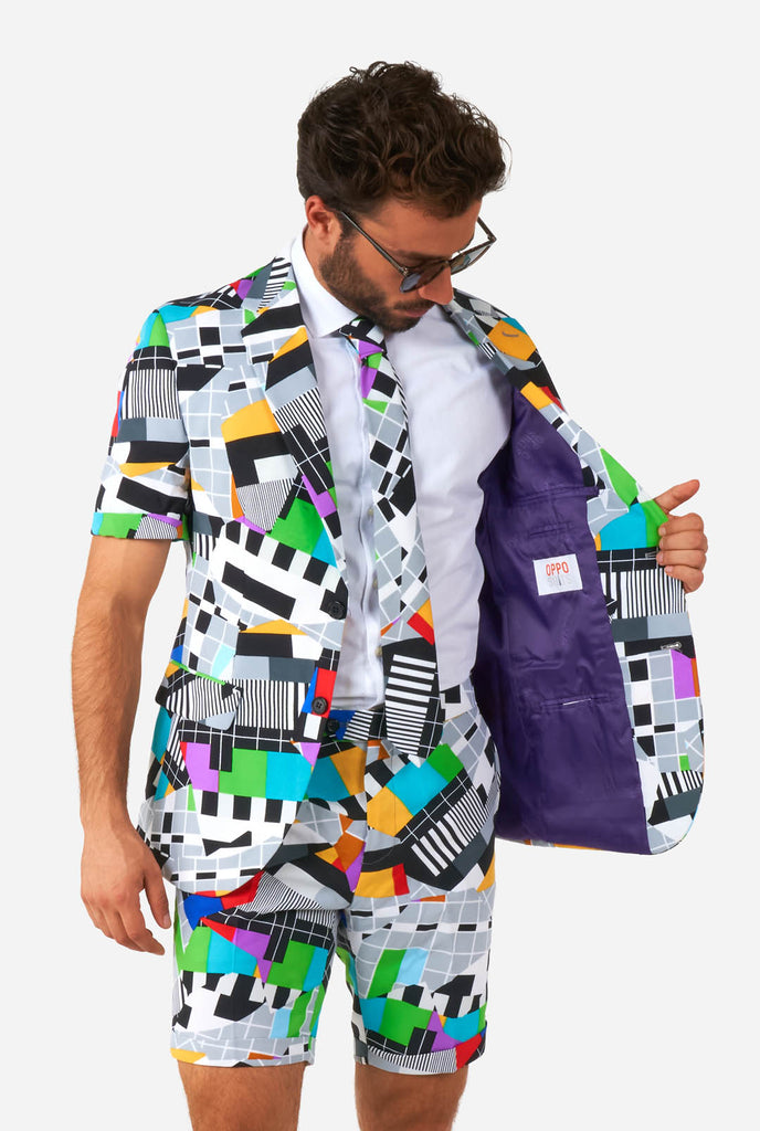 Man wearing summer suit with test screen print