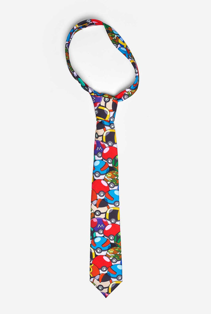 Multicolour tie with Pokemon Pokeballs print