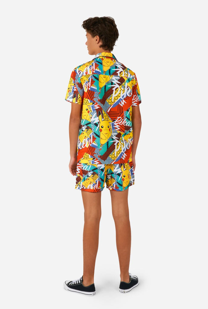Teen wearing summer set consisting of shirt and short with Pikachu Pokemon print