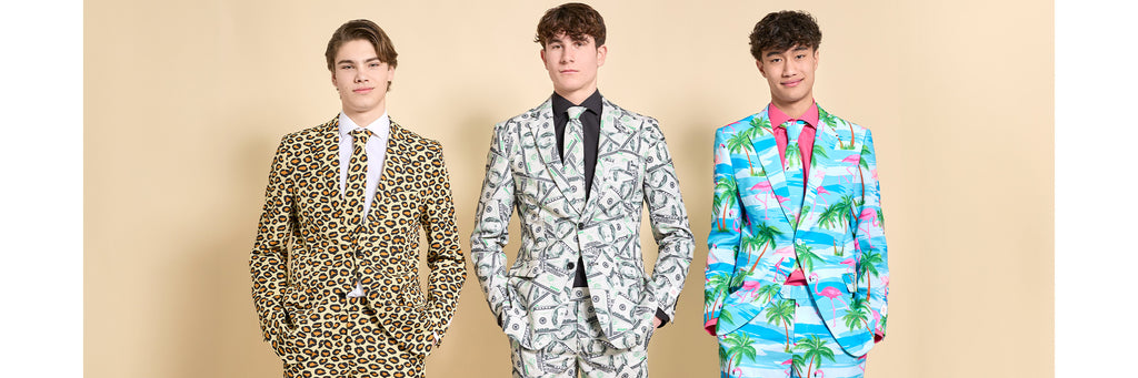 3 teens wearing OppoSuits Prom suits