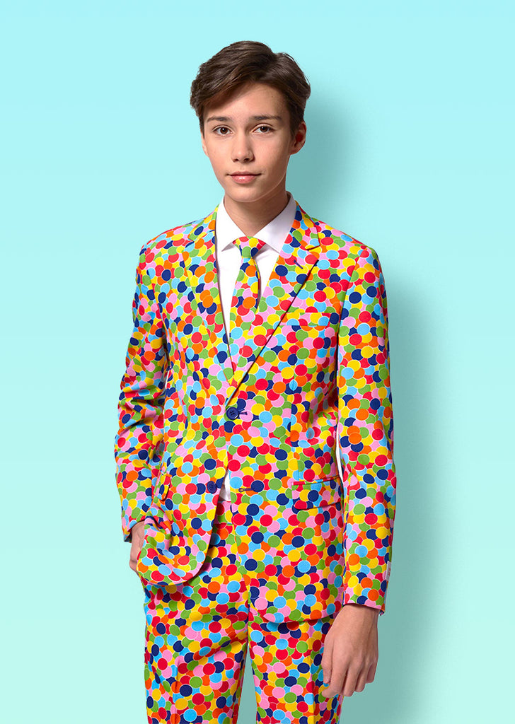 Teen wearing confetti suit