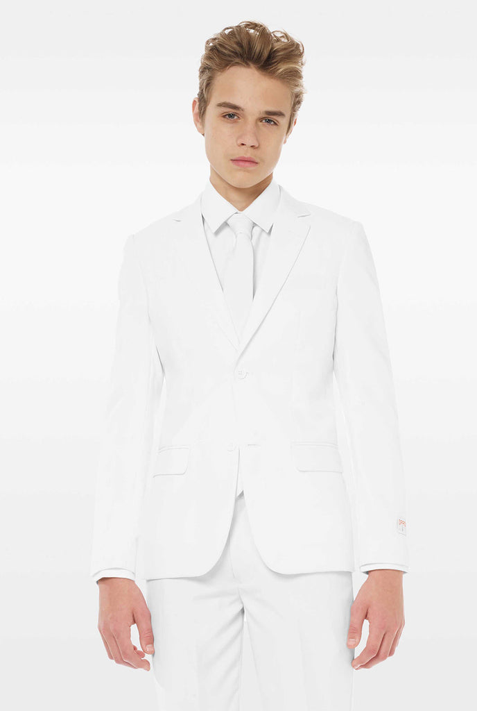 Teen wearing white suit