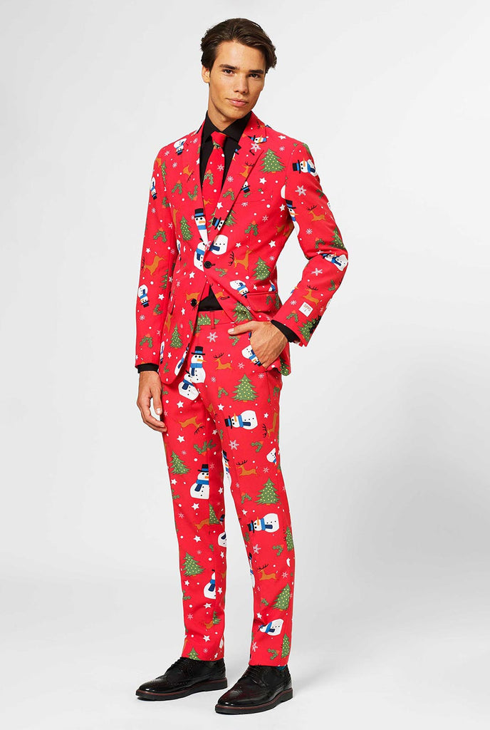 Man wearing Red Christmas men's suit