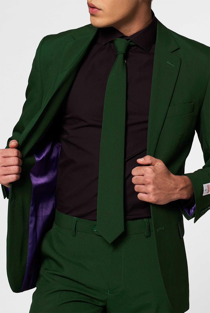 Solid color dark green men's suit Glorious Green worn by men zoomed in