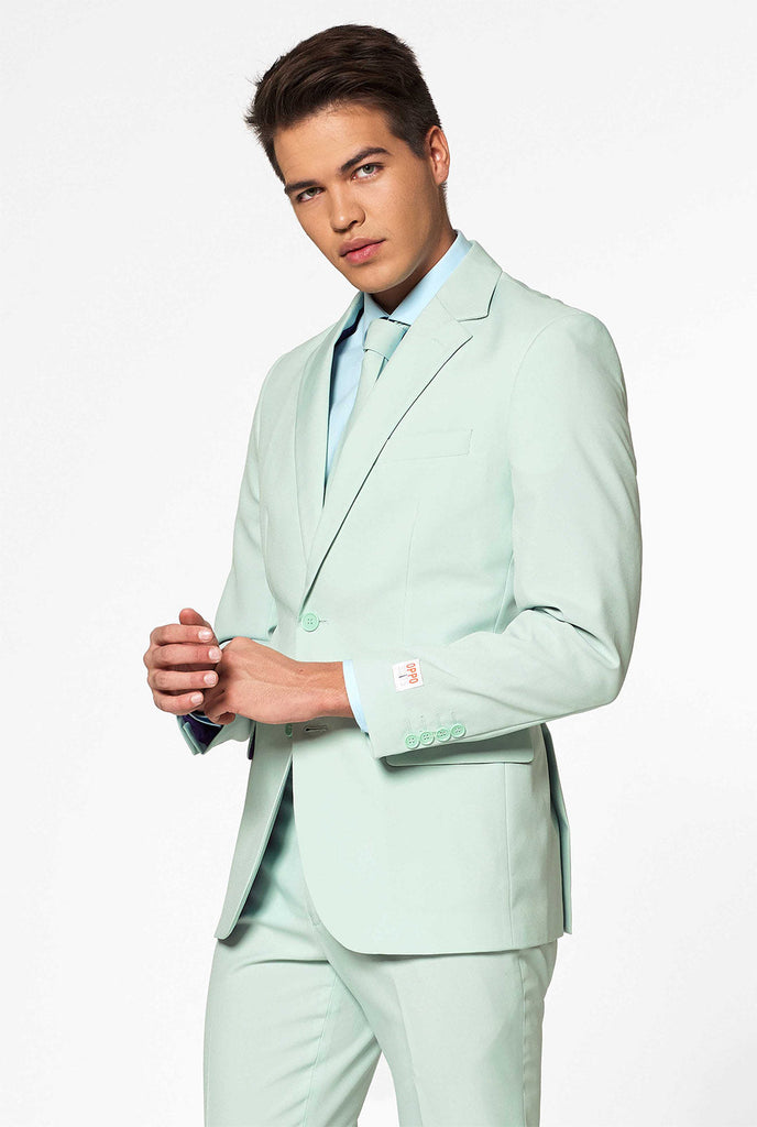Man wearing pastel green colored men's suit