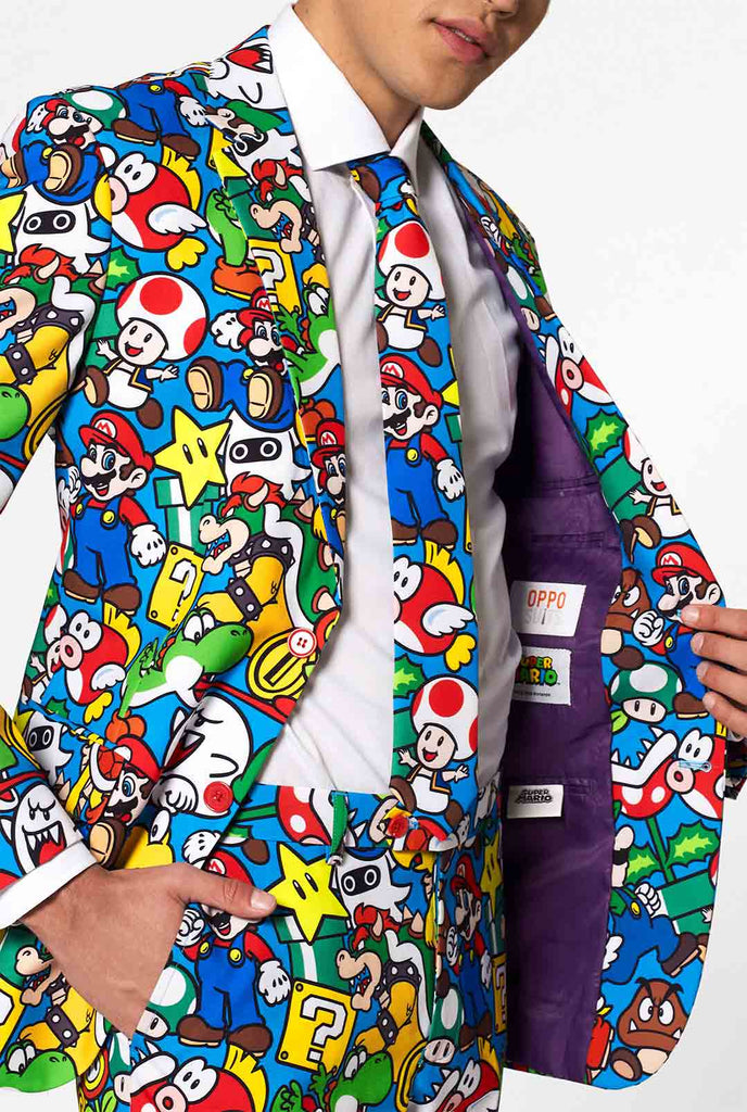 Funny Carnaval gaming men's suit Super Mario worn by man