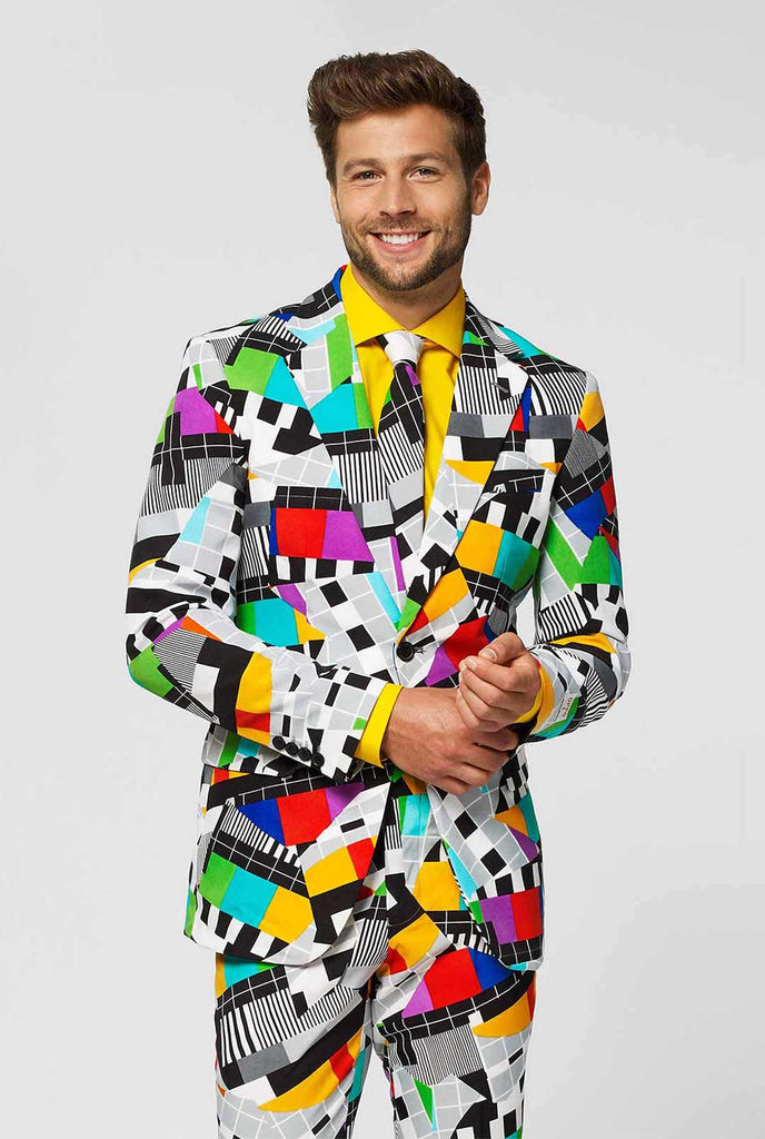 Man wearing testscreen print men's suit