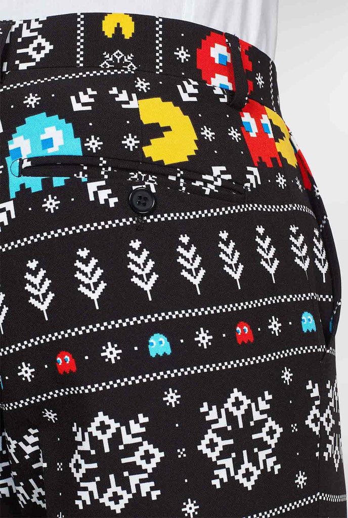 Pac-Man suit with Christmas theme worn by man