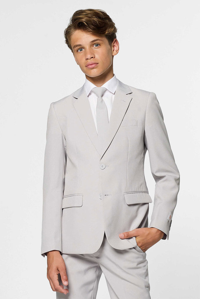 Teen wearing grey formal suit