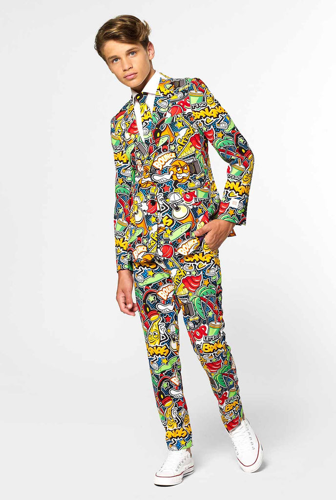 Crazy retro suit Street Vibes for teen boys worn by boy 