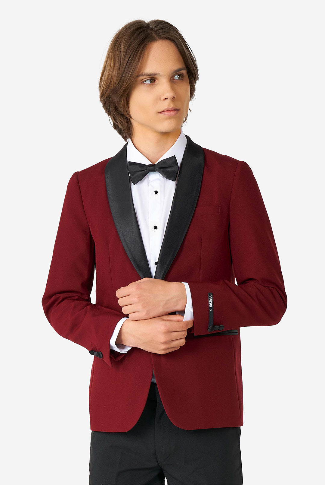 Men's 3 Piece Burgundy & Black Tuxedo: Maroon Wedding, Prom & Dinner Suit  with Vest
